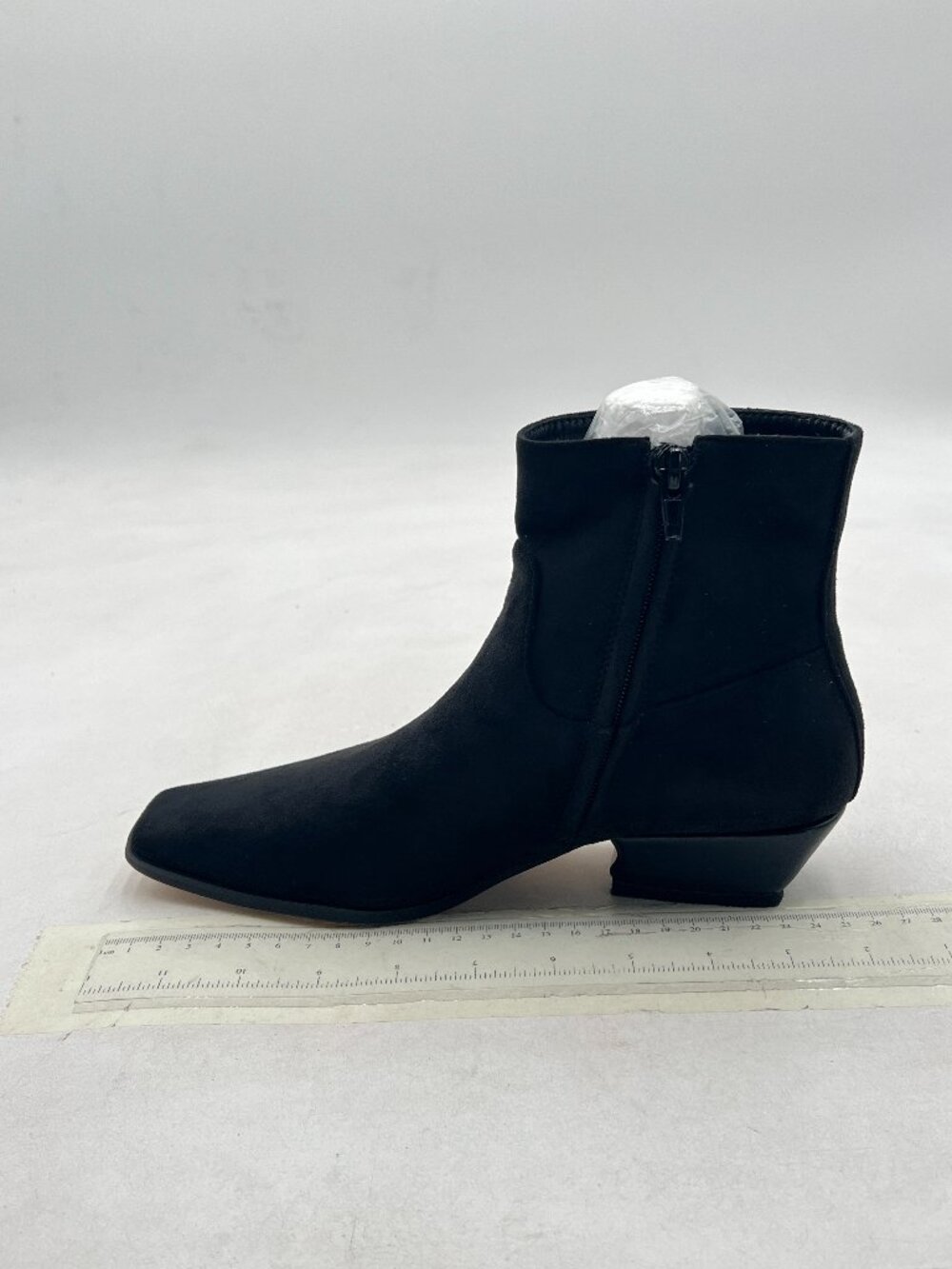 Black Square Toe Block Low Heel Ankle Boots Side Zipper Fashion Party Event Shoe